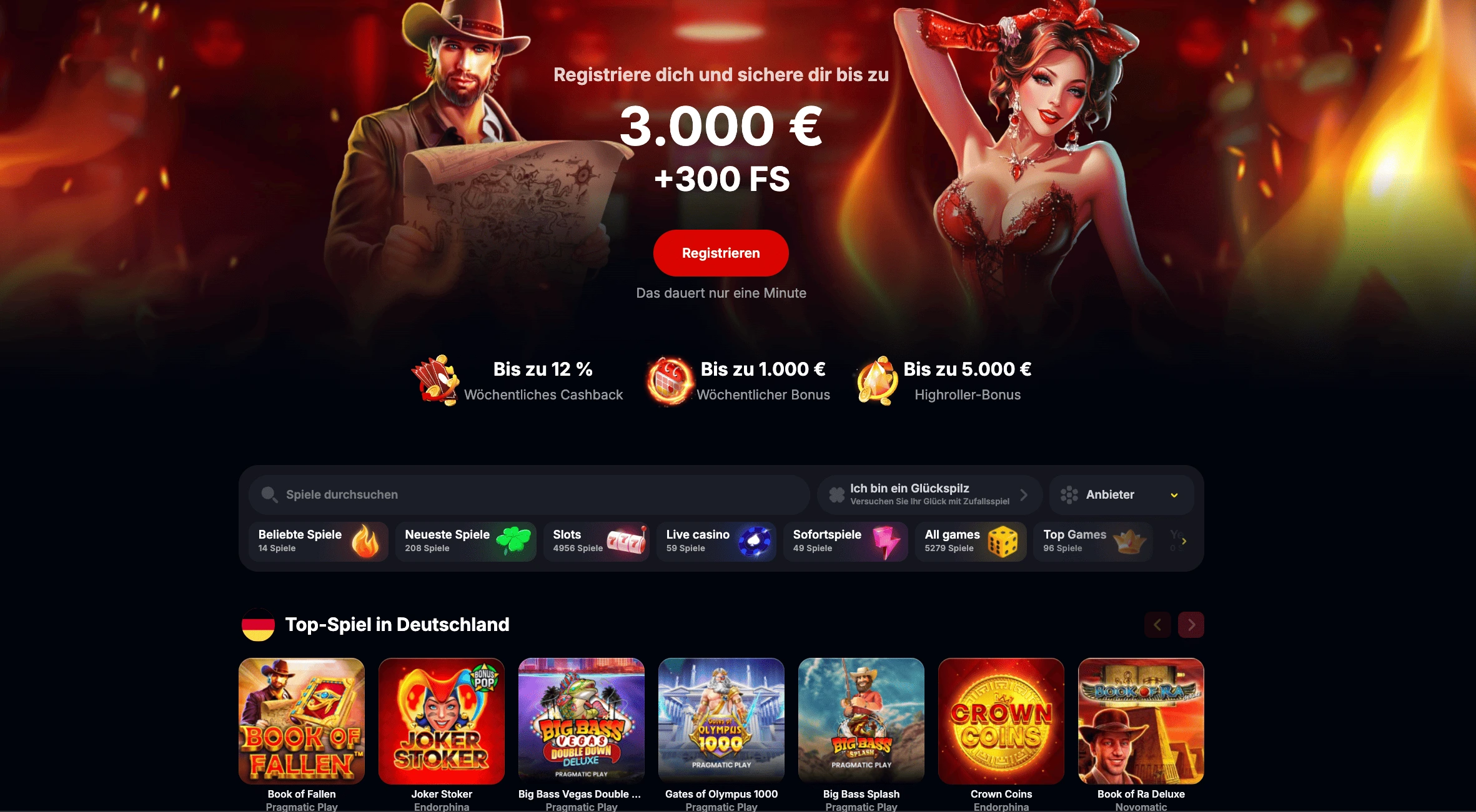 Spielangebot: Slots, Live-Casino, Crash-Games und mehr